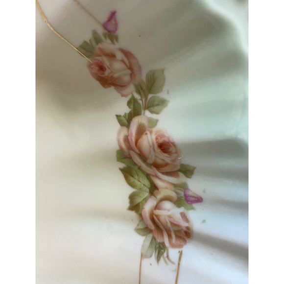 Victoria Czech Slovakia Porcelain Transfer-ware Roses Bowl Fluted Scalloped Rim - Picture 4 of 6